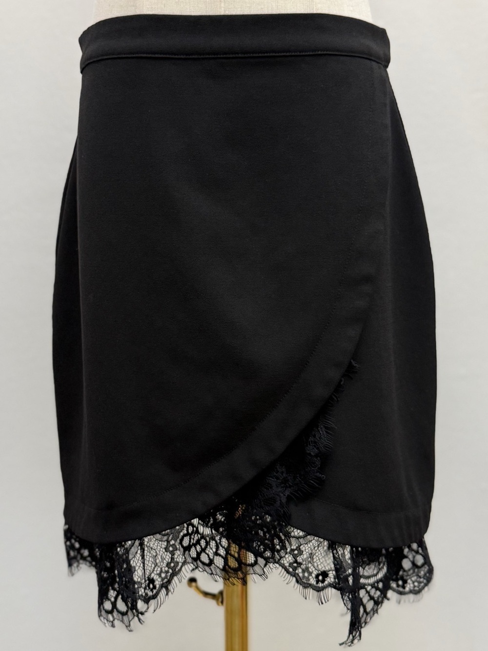 Sugar + Lips Black Lace Trim Mini Skirt Size S Faux Wrap Slip Style